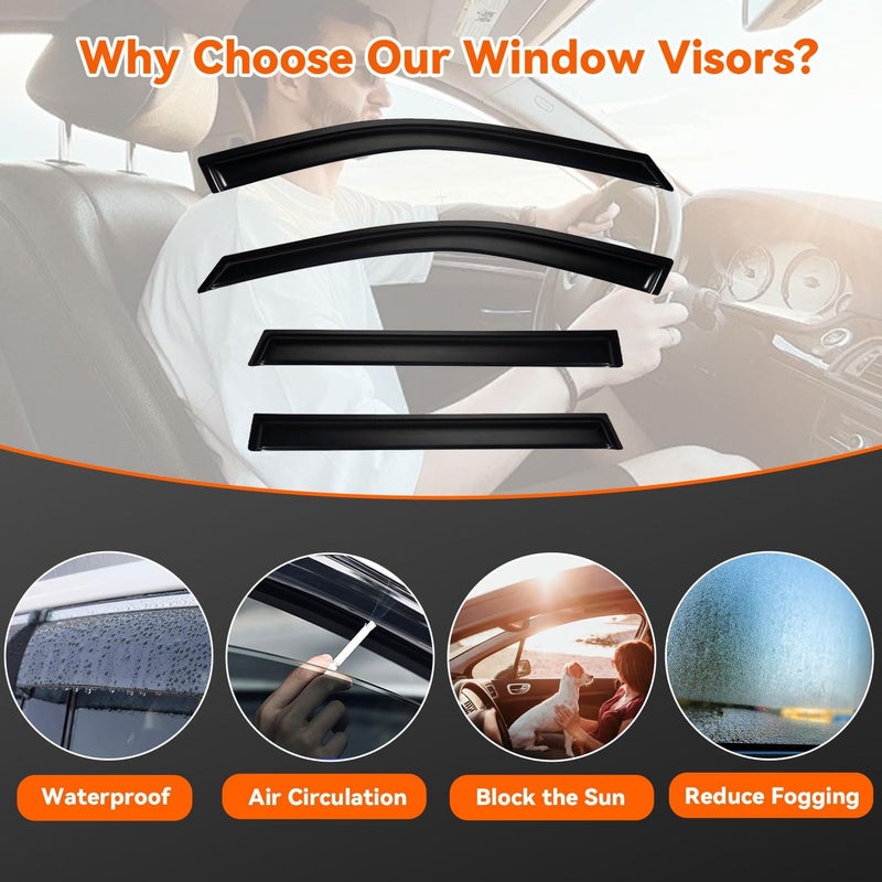 PLDDE Rain Guards Compatible with 2019-2025 Toyota RAV4 RAV-4 Prime, Set of 4 Tape-On Side Window Visor Wind Deflector Vent Visors Car Accessories - Image 3